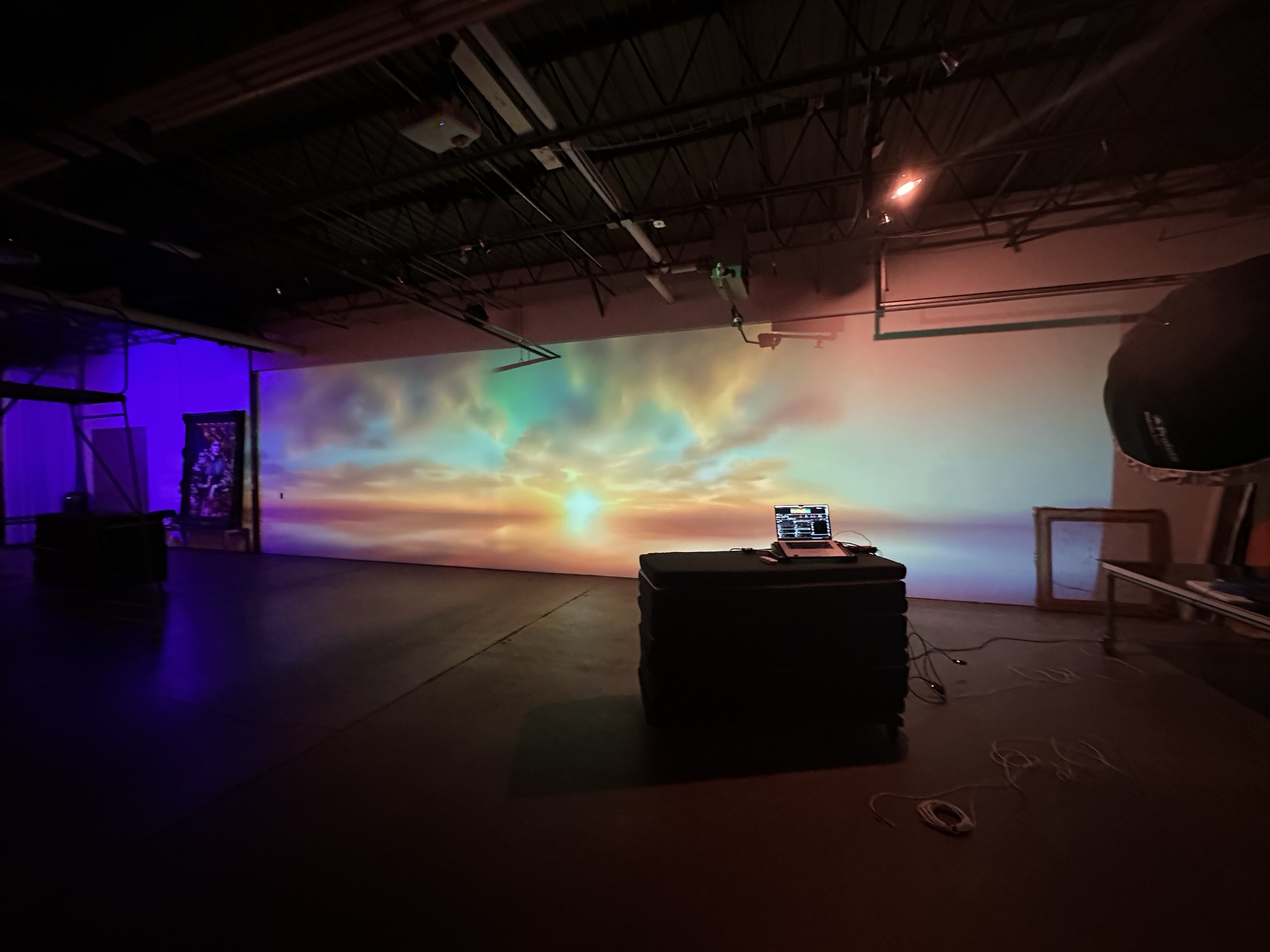 Panoramic cloudscape projection art in studio